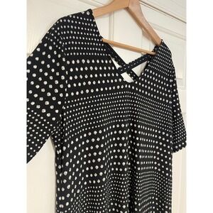 Chicos Stretch Polka Dot Shift Dress Criss Cross Short Sleeve‎ Black White L 12